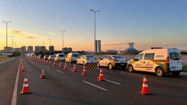 Blitz educativa do Detran e Sejus contra drogas em Brasília com viaturas policiais