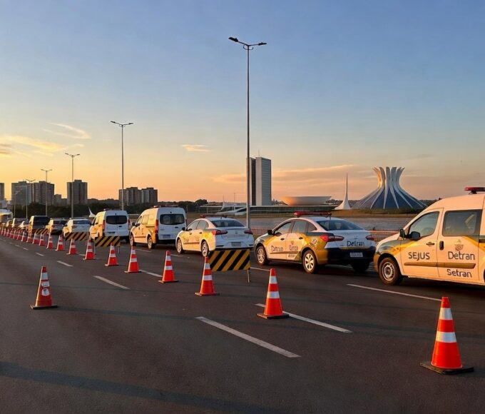 Blitz educativa do Detran e Sejus contra drogas em Brasília com viaturas policiais