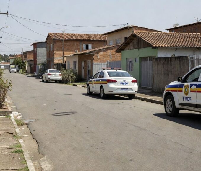 Viaturas da PMDF em rua de Samambaia durante socorro