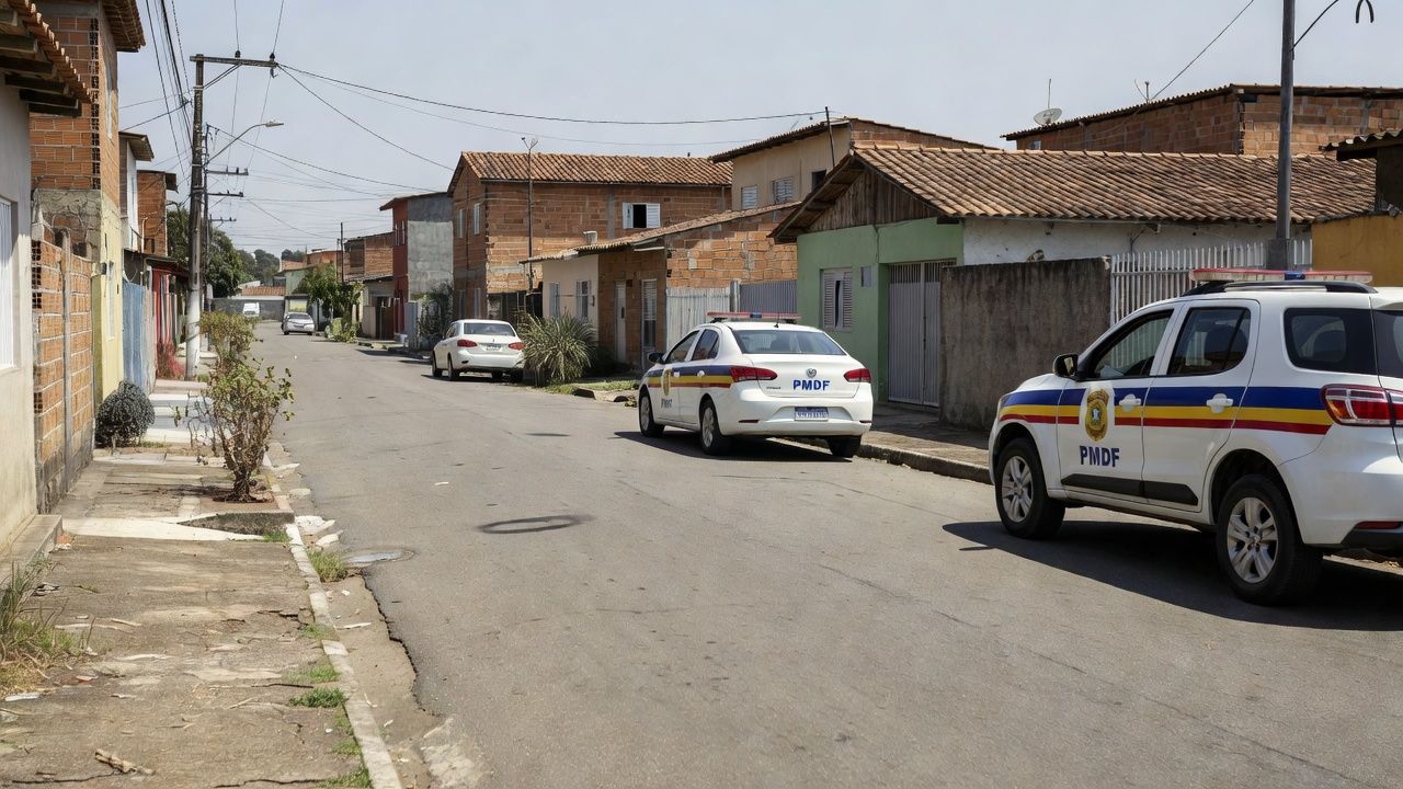 Viaturas da PMDF em rua de Samambaia durante socorro