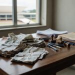 Contas de água, luz e internet com documentos legais representando lei da Câmara do DF