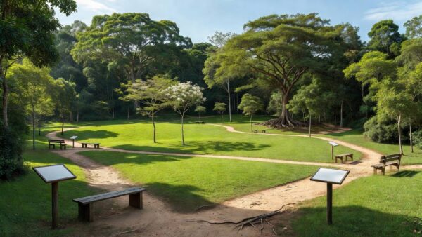 Parque educador com trilhas e vegetação nativa no Brasil