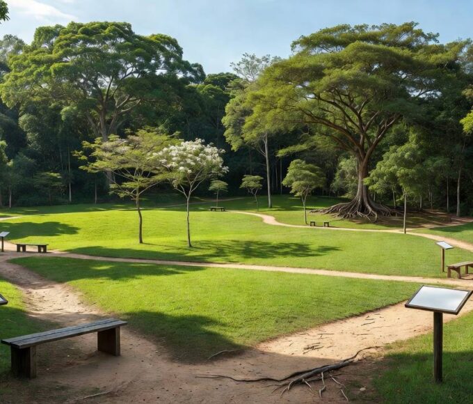 Parque educador com trilhas e vegetação nativa no Brasil