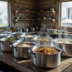 Mesas com refeições em praça de Brasília para programa de alimentação à população de rua