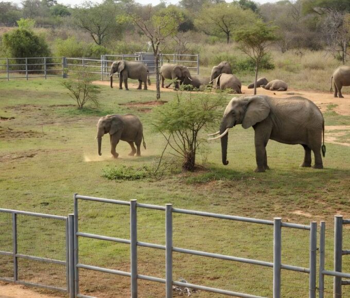 Recinto de elefantes no Zoológico de Brasília com cercas e habitat natural