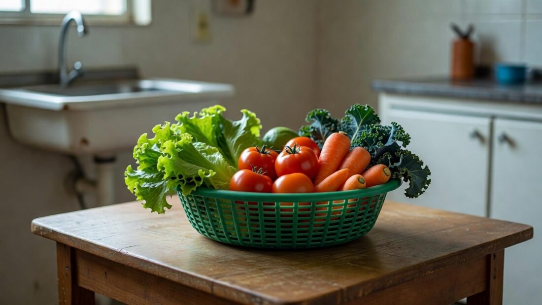 Cestas verdes com alimentos frescos do programa Cartão Prato Cheio no DF