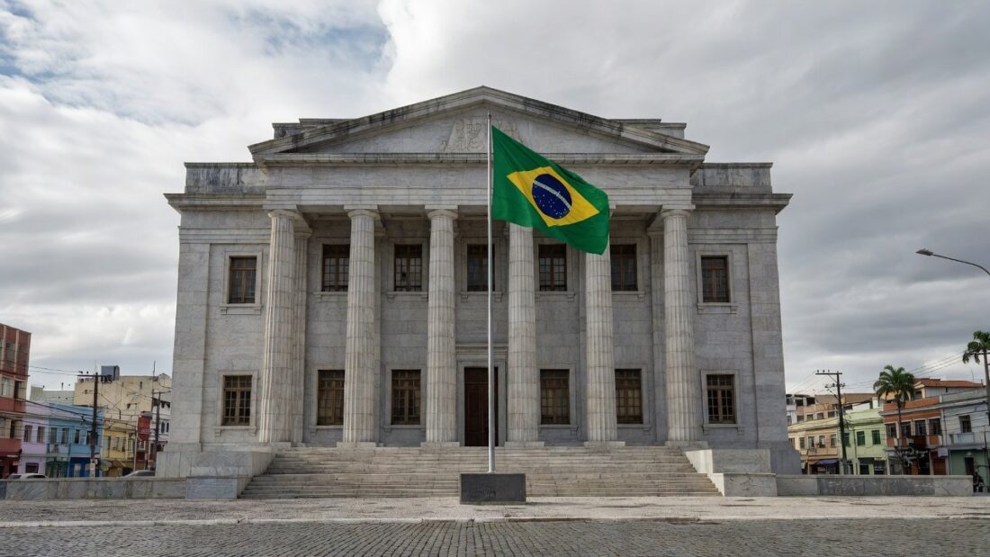 Fachada de tribunal de justiça no Brasil sobre condenação criminal