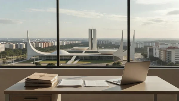 Escritório em Brasília com documentos representando incentivos para primeiro emprego no DF