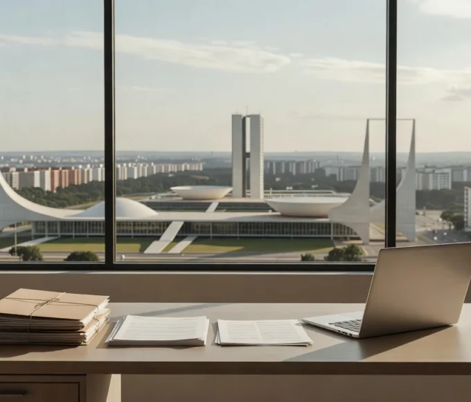 Escritório em Brasília com documentos representando incentivos para primeiro emprego no DF