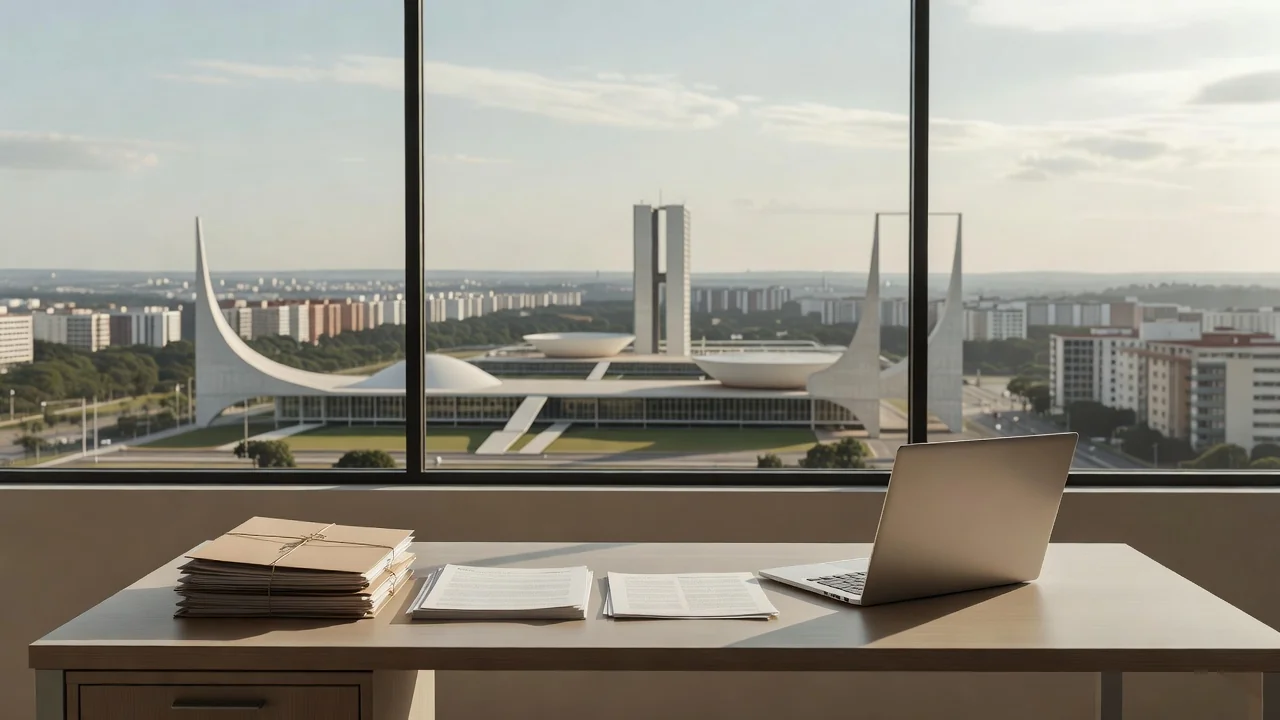Escritório em Brasília com documentos representando incentivos para primeiro emprego no DF