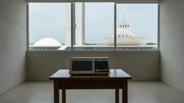 Urna eleitoral brasileira em seção de votação