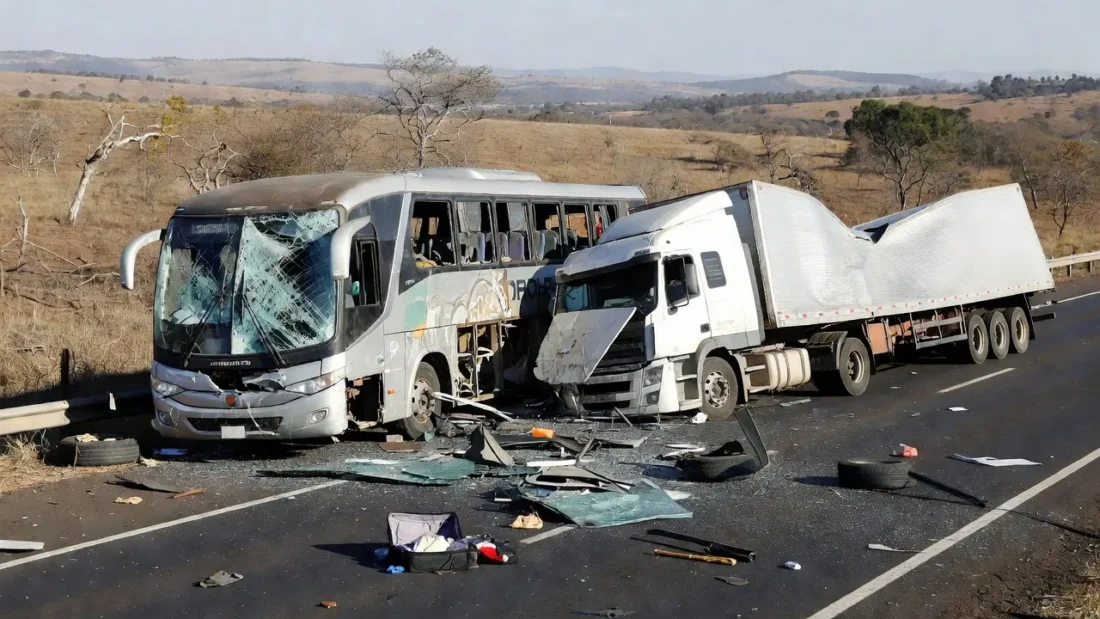 Acidente entre ônibus e caminhão na GO-010 em Luziânia, Goiás