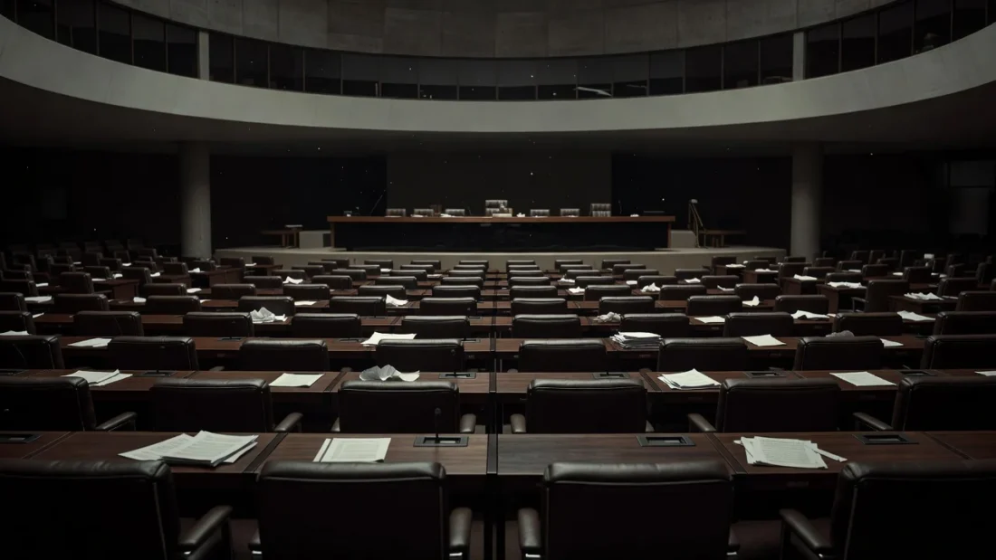 Plenário vazio da Câmara dos Deputados em Brasília simbolizando ausências de parlamentares