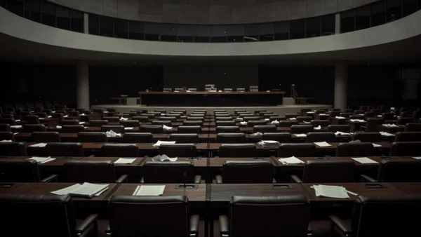 Plenário vazio da Câmara dos Deputados em Brasília simbolizando ausências de parlamentares