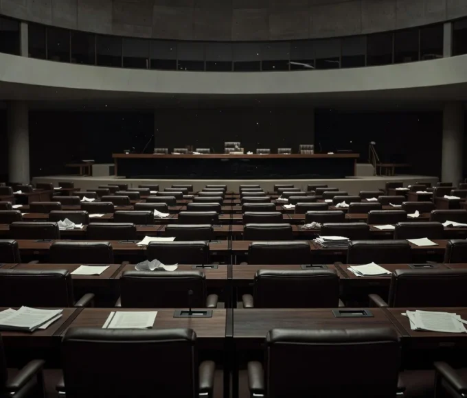 Plenário vazio da Câmara dos Deputados em Brasília simbolizando ausências de parlamentares