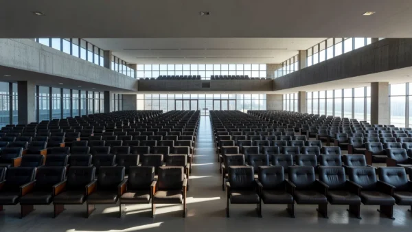 Plenário vazio da CLDF em Brasília com cadeiras formais