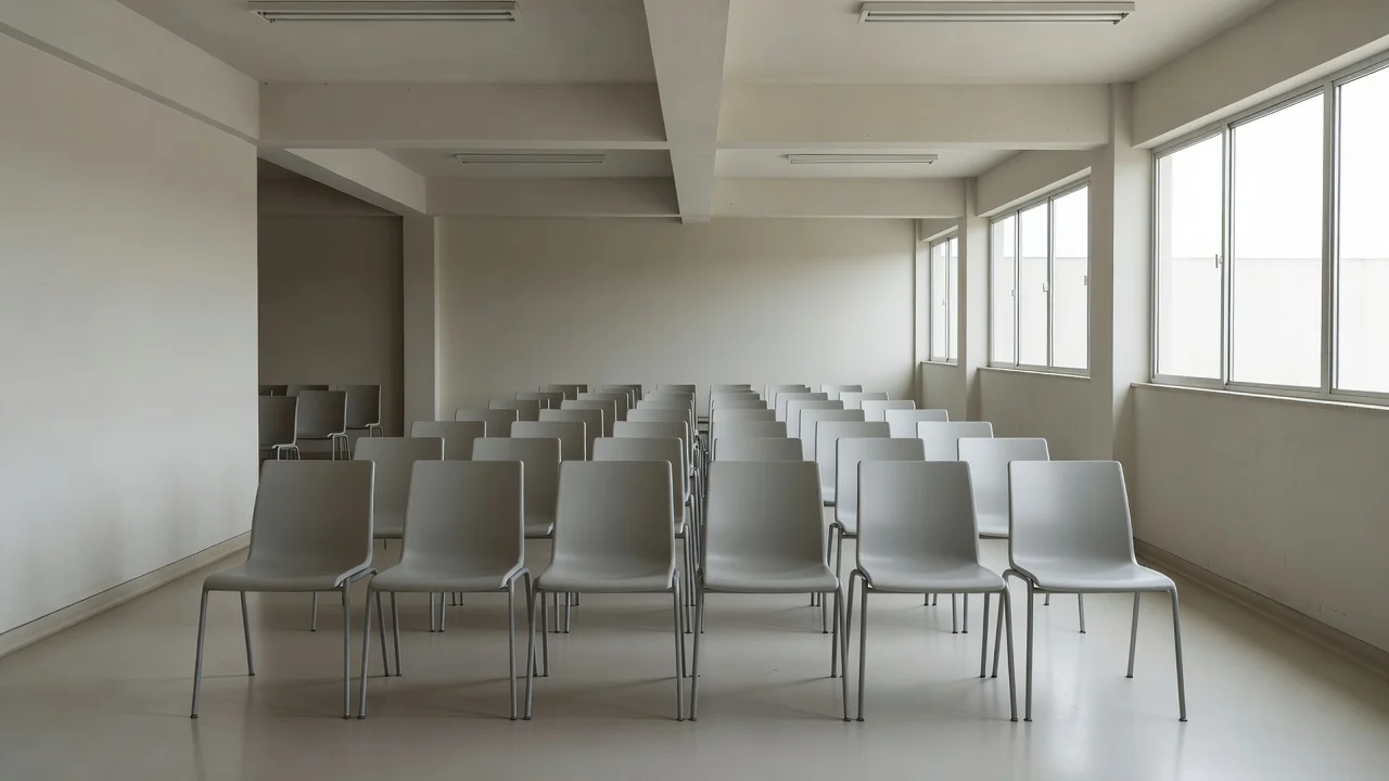 Sala de espera vazia em hospital psiquiátrico do DF representando fila de atendimentos