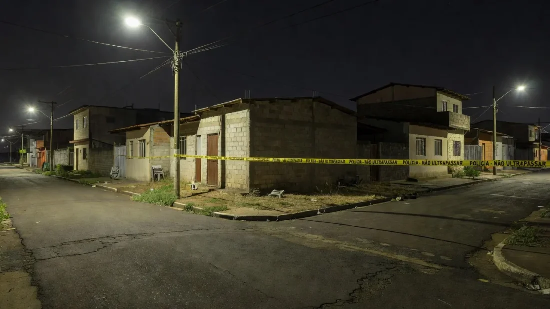 Rua em Samambaia com fita de isolamento policial após crime