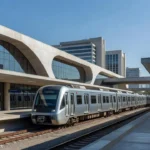 Estação de metrô em Brasília com trens e arquitetura moderna, relacionada a candidatura política.
