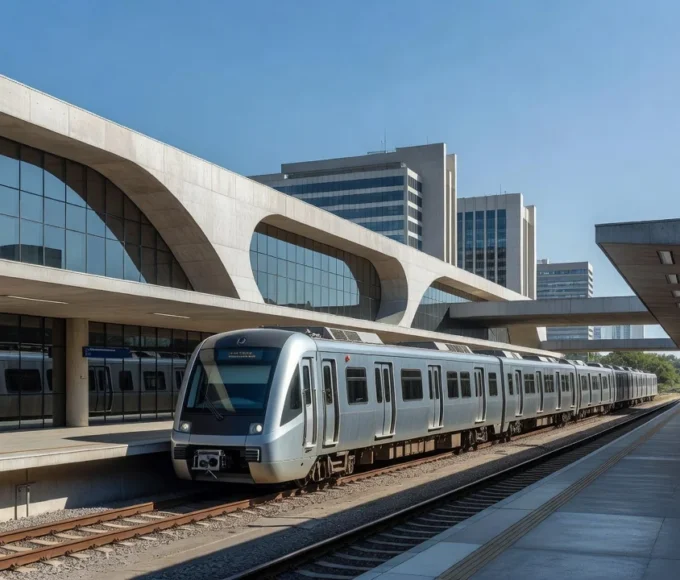 Estação de metrô em Brasília com trens e arquitetura moderna, relacionada a candidatura política.