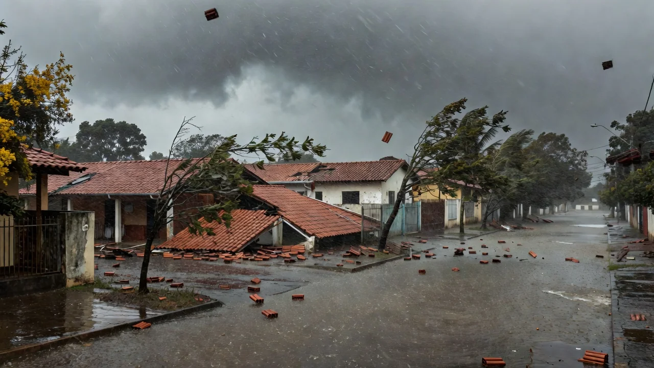 Temporal com ventos fortes causa destelhamentos e alagamentos em Brasília no DF